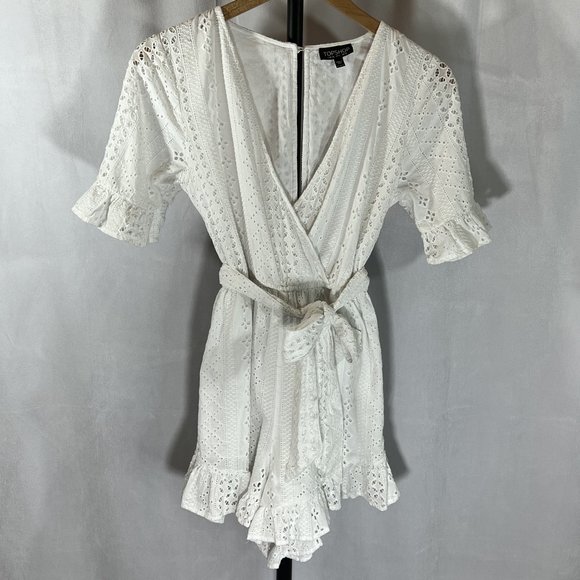 TOPSHOP White Eyelet Romper Size 6 - Picture 3 of 11